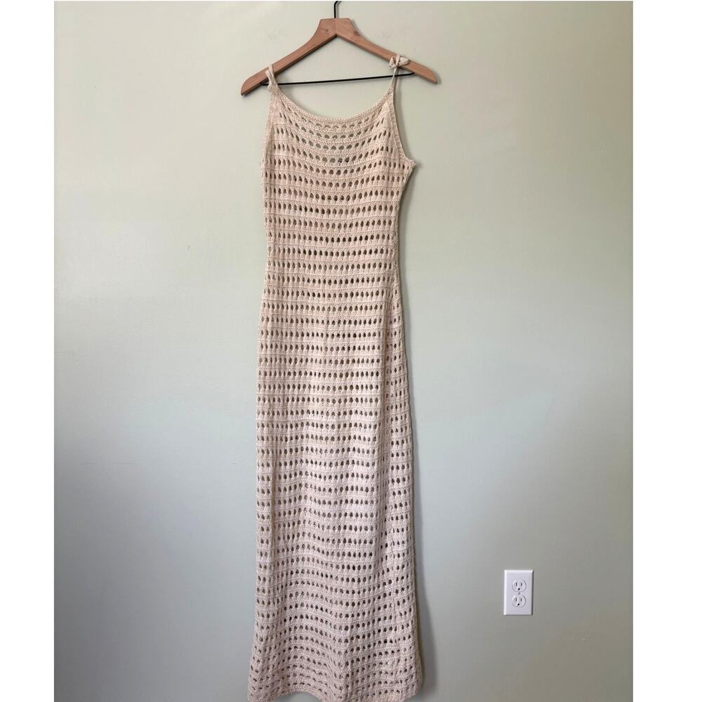 PrettyLittleThing Stone Crochet Maxi Dress 10 - Picture 2 of 9